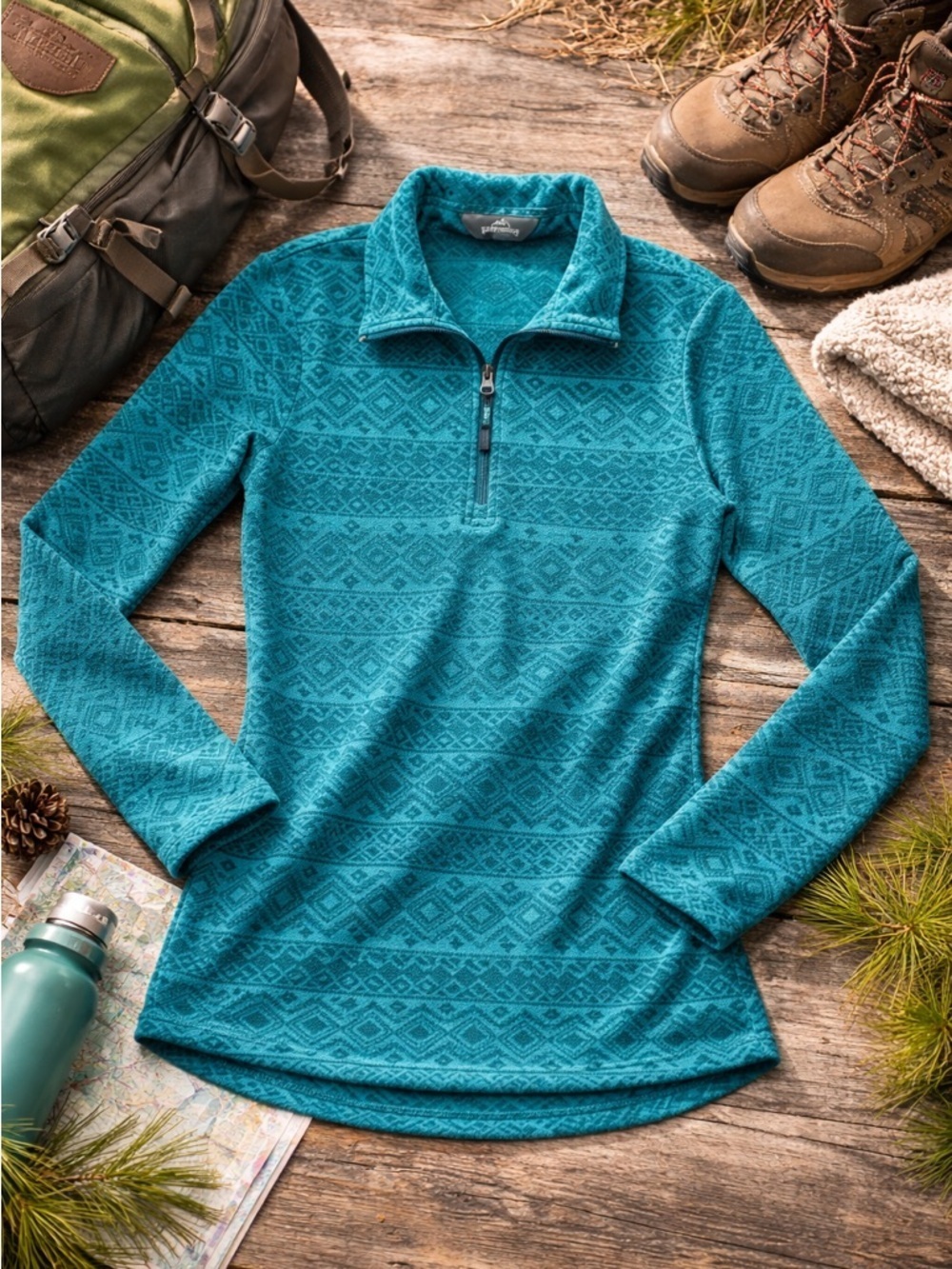 Eddie Bauer Teal Geometric 1/4 Zip Fleece Pullover Top Women’s Small